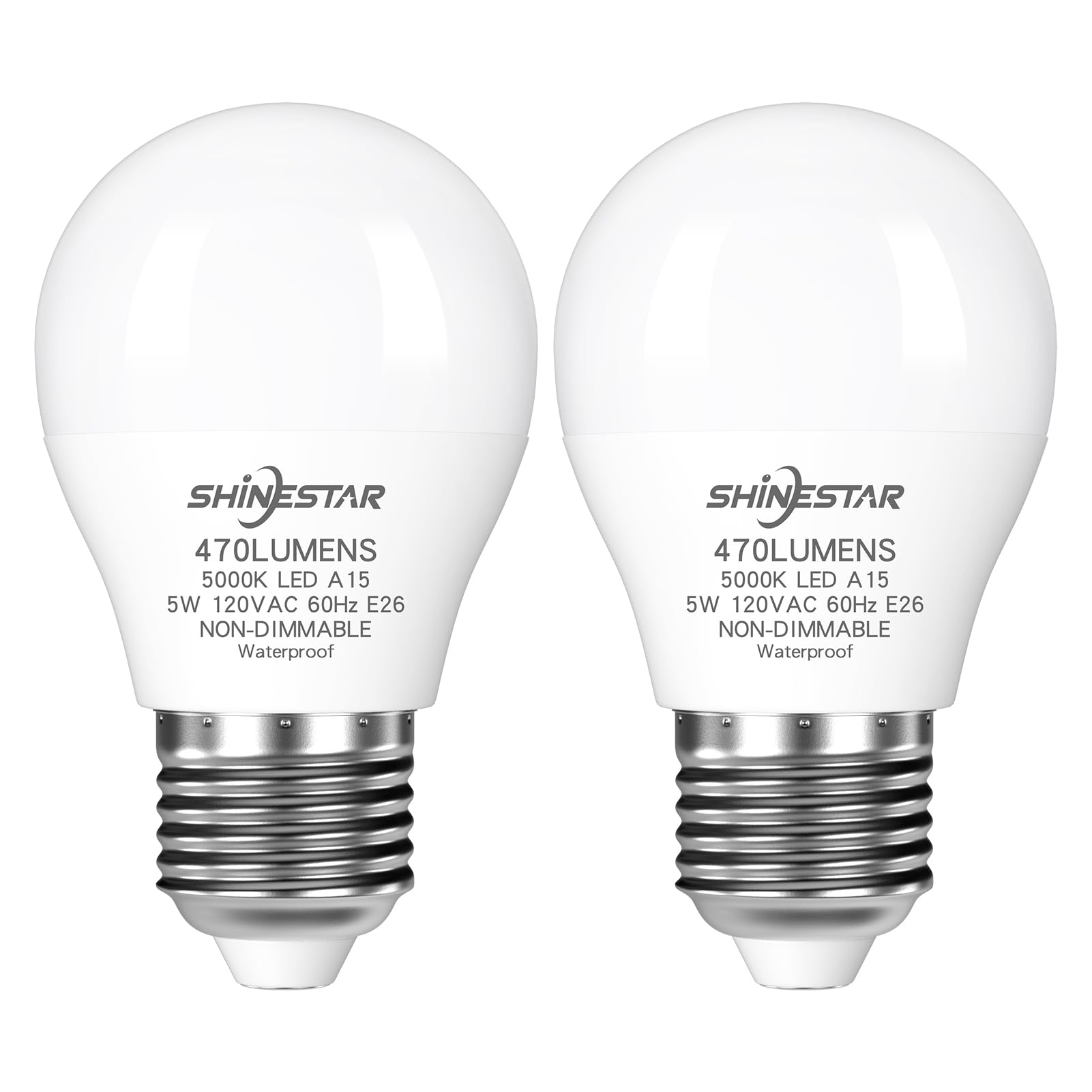 SHINESTAR Refrigerator Light Bulb,120V 40W Equivalent A15 Fridge Waterproof Bulbs, 5000K Daylight E26 Medium Base 5 Watt LED Appliance Bulb, Non-dimmable, 2-Pack