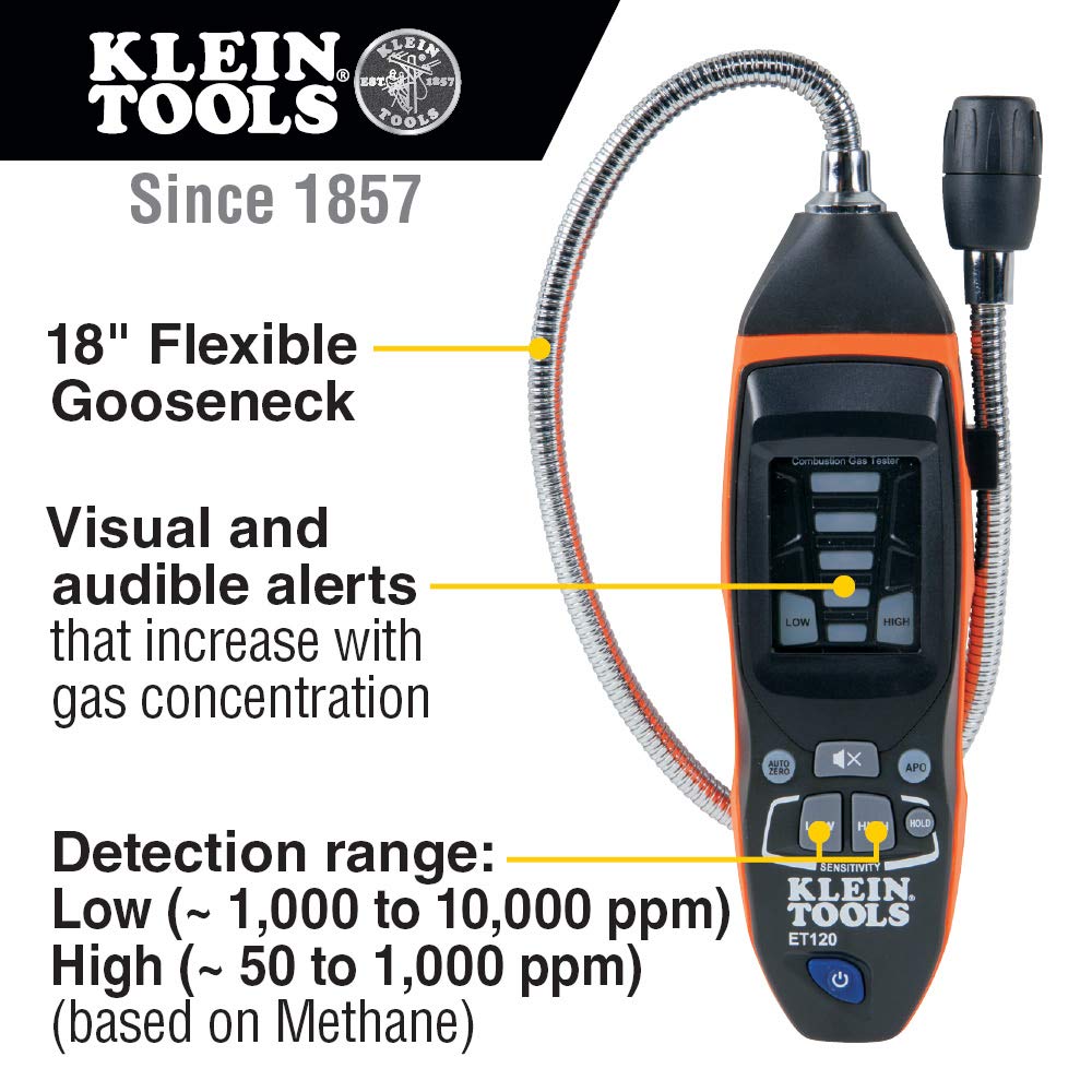 Klein Tools ET120 Gas Leak Detector, Combustible Gas Leak Meter with 18