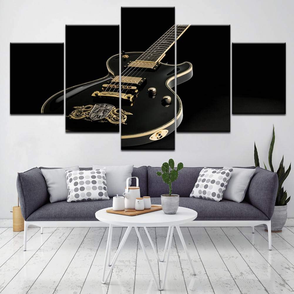 IBIZHI Wall Paintings Black Metal Violin 5 Piece Hd Art Canvas Print Modern Poster Modular Art Painting For Living Room Home Decor