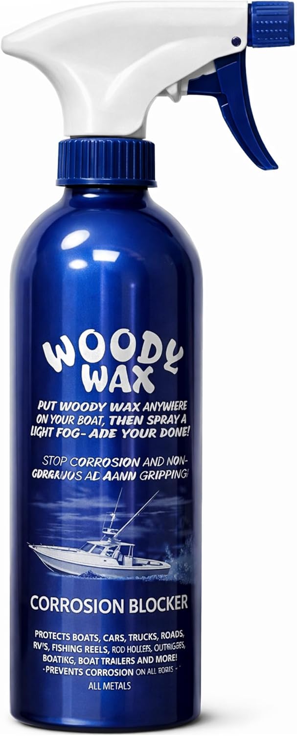 Woody Wax Boat Spray, Non-Skid Deck Wax & Professional Metal Restorer, All-In-One Marine Protection for Decks, Hulls & Towers, No-Buff Formula Against Corrosion, Saltwater & UV Damage, 16 Oz