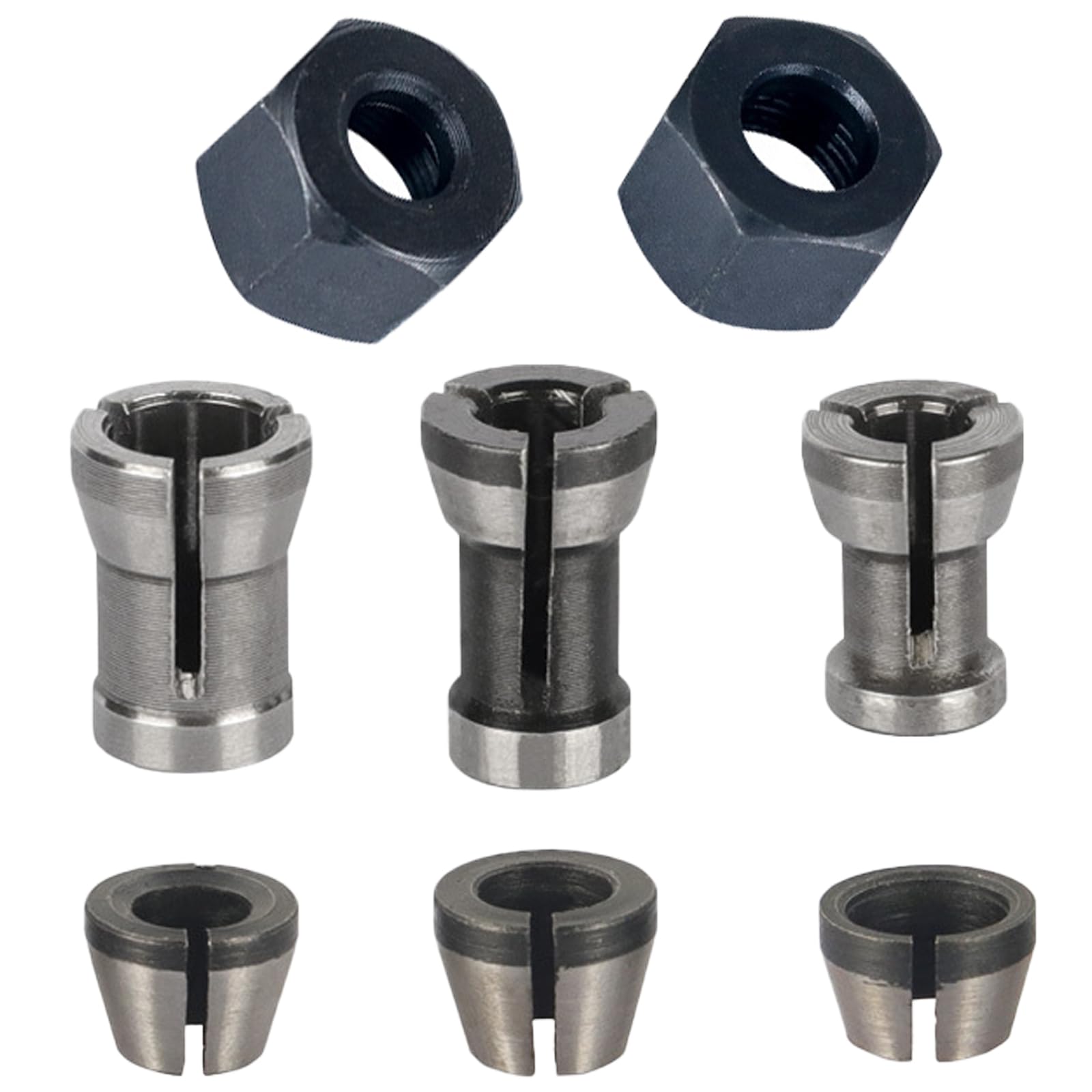 Set di 8 pinze di serraggio per fresa in acciaio, 6 adattatori (6 mm, 6,35 mm, 8 mm) con 2 dadi di precisione per macchina per incisione, lavorazione del legno