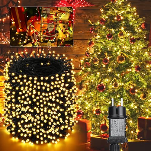 Moxled Luces Arbol Navidad - Guirnalda Luces 100M 800 LED Blanco Calido con 8 Modelos de lluminación, Luces Navidad Exterior Decoracion para Jardín, Arbol, Fiesta, Boda