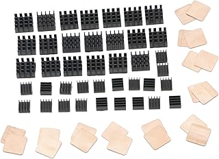 60pcs Aluminum Heatsink Cooler 8810 Thermal Conductive Adhesive Tape, Mini Cooling Heat Sink with Copper Pad Shims for Raspberry Pi, Pi 2, Pi 2 B, Pi Model B+