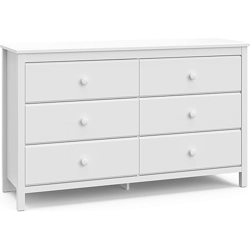 Storkcraft Alpine 6-Drawer Dresser (White) – GREENGUARD Gold Certified, White Dresser for Bedroom, Kids & Nursery Storage Drawers, Safety Interlocking Drawers, Pre-Installed Tracks, Kids Bedroom