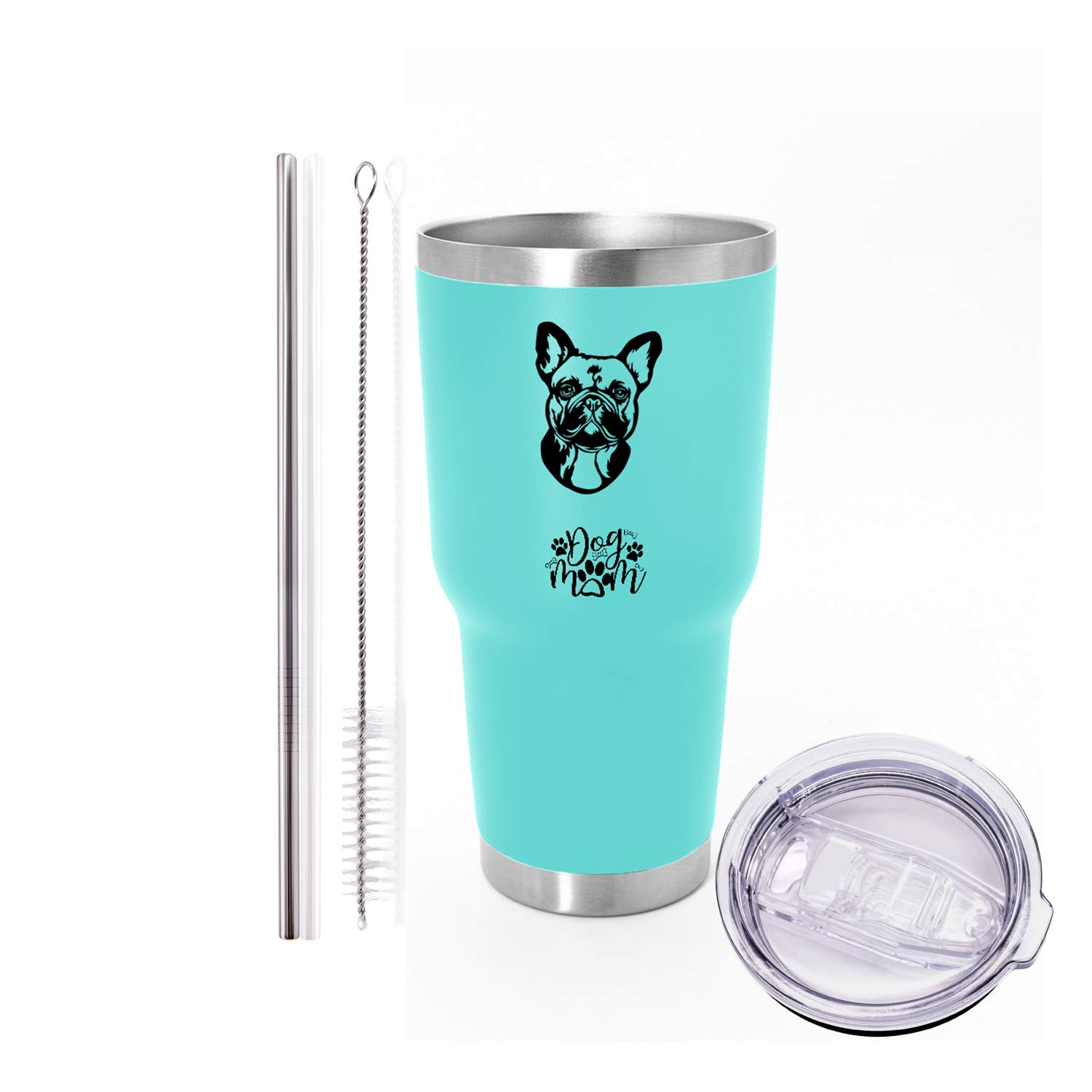 French Bulldog Gift Dog Mom Tumbler - With Stainless Steel Straw And Sealed Lid - Teal - A Birthday Gift For French Bulldog Dog Lovers, 30oz: ,carton size :56*55*23cm