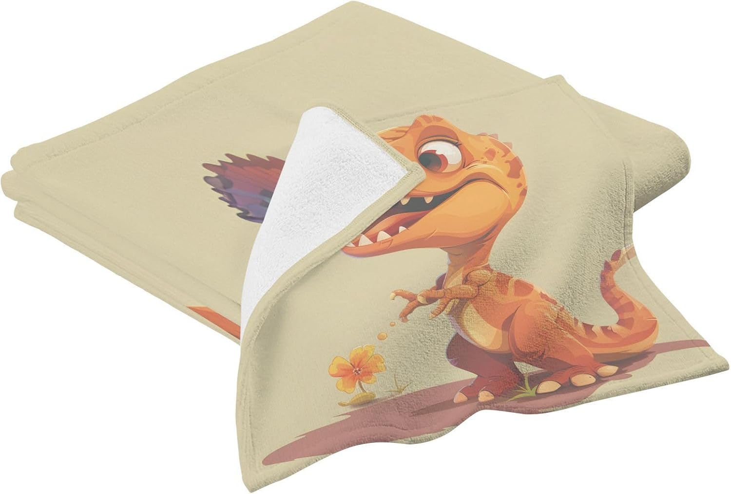 Hand Towels Premium Soft and Highly Absorbent Cartoon Dinosaur Play with Butterfly 2 Pcs Towels for Bathroom Set 100% Cotton Decorative Face Towels
