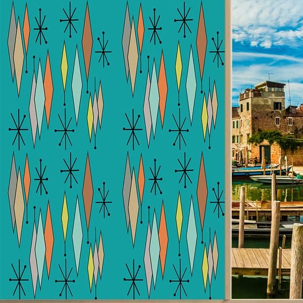Modern Mid Century Decorative Abstract Emerald Background Mid Century Geometric Diamond Printkids Blackout Cafe Lighted Window Film, 23.6Wx78.7L-Inch X1Pcs