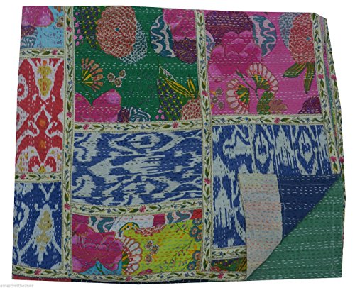 Mudit Crafts Indian Traditional Kantha Quilt Throw Blanket Bedspread Handmade Patchwork Quilt Bedding Size 90 X 60 Inch (Multi - Patchwork Kantha) #TOP2