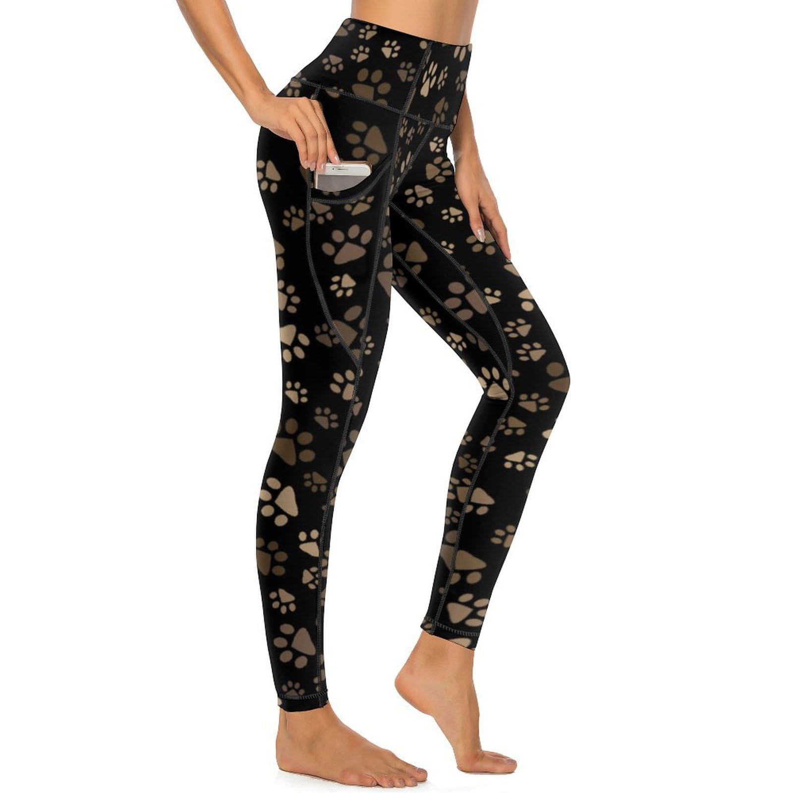 Msokazzles Women's Dog Paws High Waisted Exercise Yoga Pants For Running Sports Workout Yoga Leggings With Pockets, Xl
