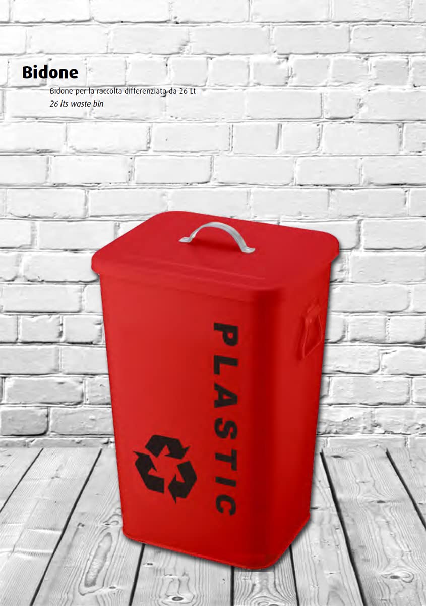 King Collection King Home Bidone Plastic B1407025 in acciaio capacità 26 lt rosso