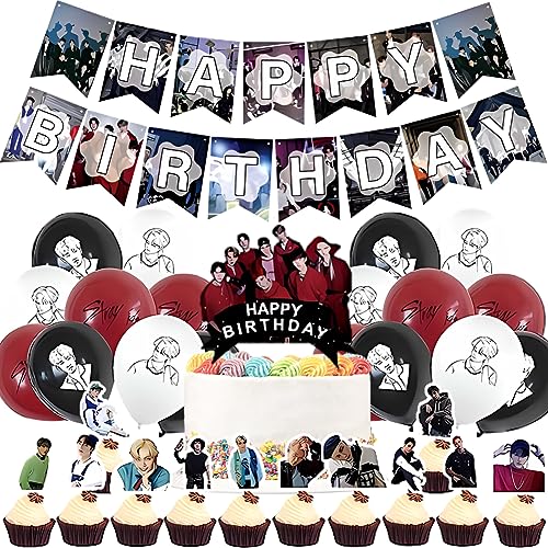 MaSif 32PCS Stray-K Birthday Decoration Supplies Stray-K Decorazioni a Tema Adatto per Il Compleanno dei Bambini e Decorazioni per Feste di Anniversario Bandiere di Palloncini