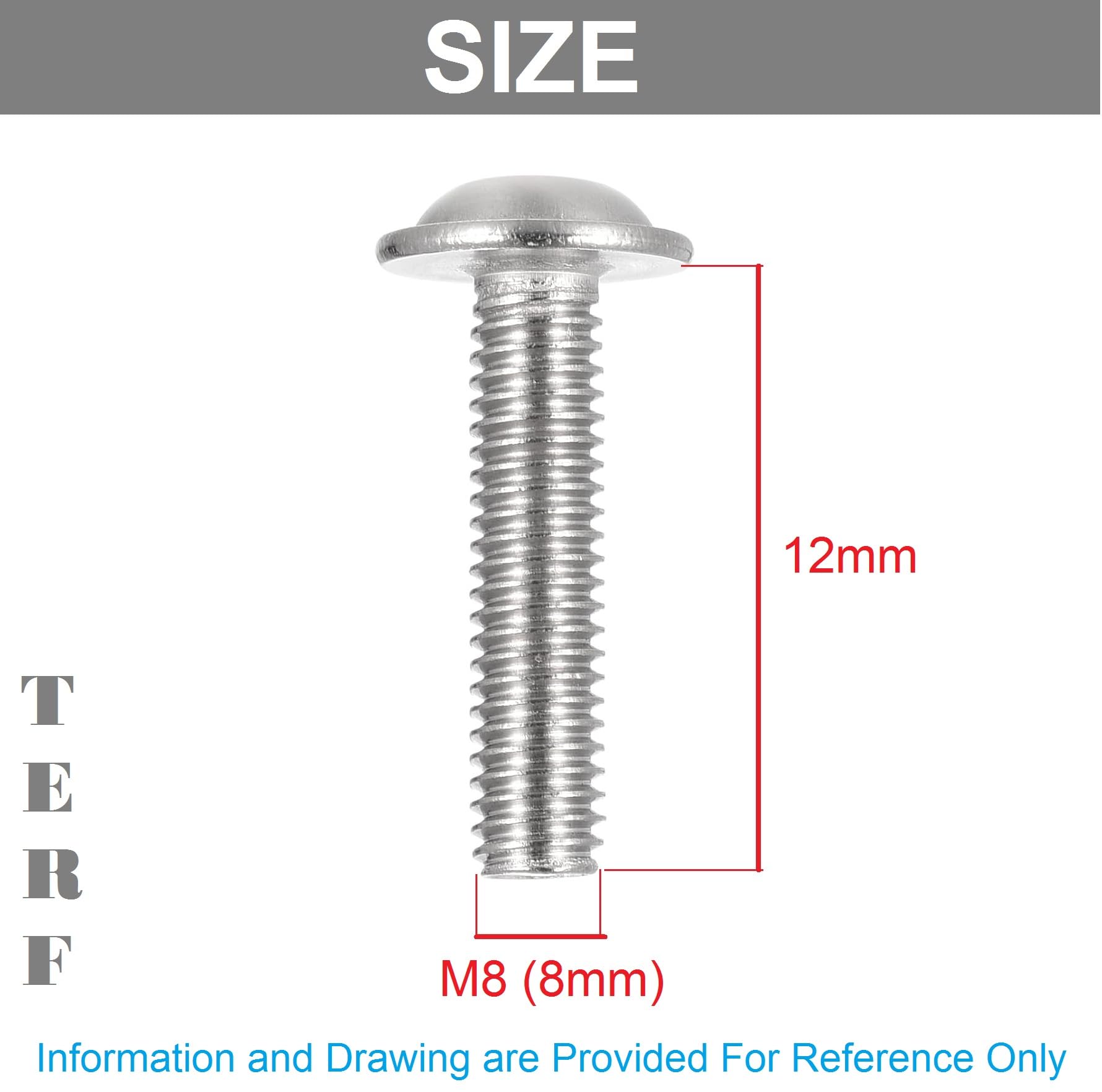 TERF® M8 X 12mm Flange Hex Socket Cap Button Head Machine Screws Stainless Steel A2 (304) Machine Screw M8 (8mm) X 12mm Allen Key Hexagonal Flange Socket Bolts - Image 3