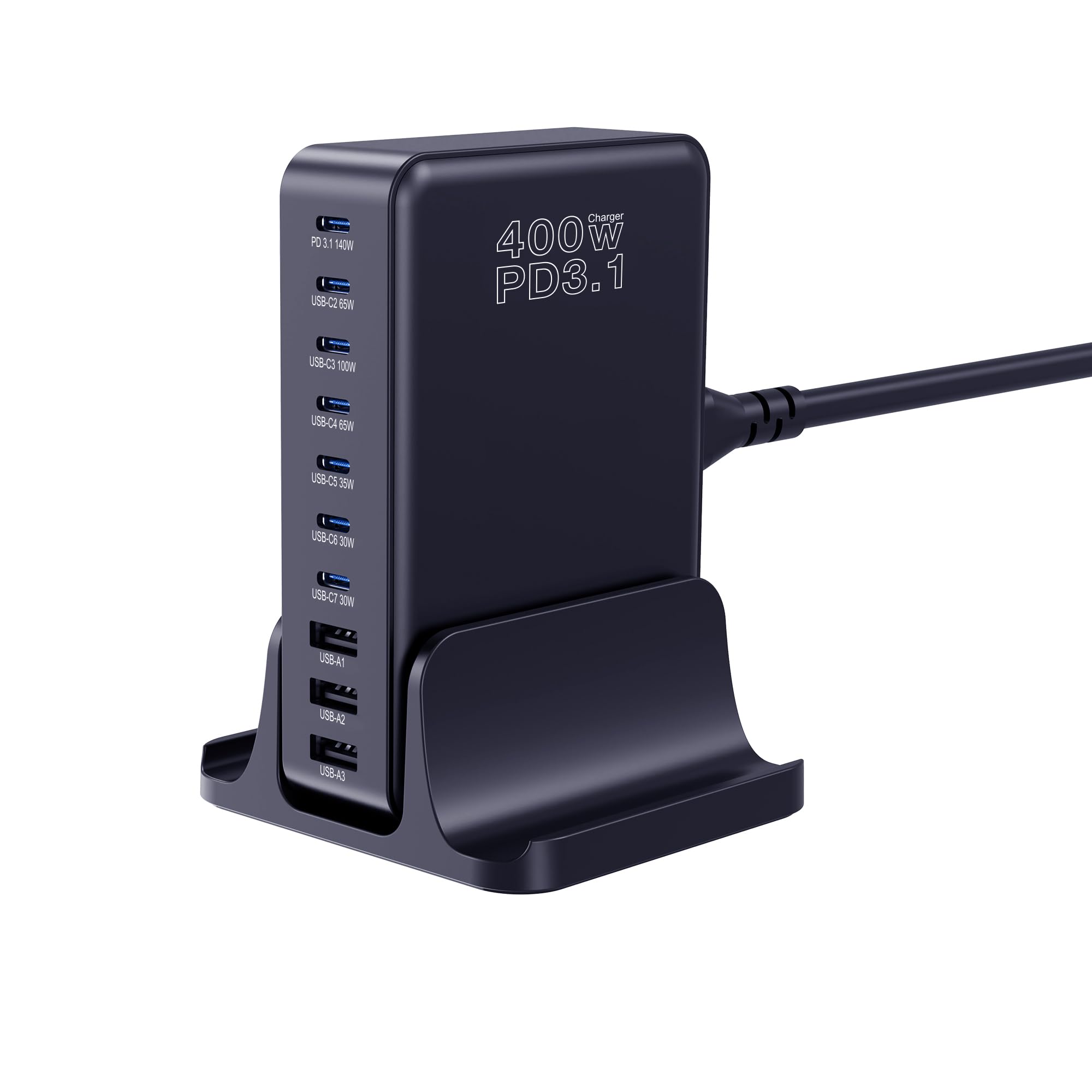 Caricatore USB C da 400 W, multiuso, 10 porte, GaN, con PD3.1, 140 W, PPS, 45 W, QC20 W, per MacBook Pro/Air, iPad, iPhone 16/15, Galaxy S24/S23, Steam Deck