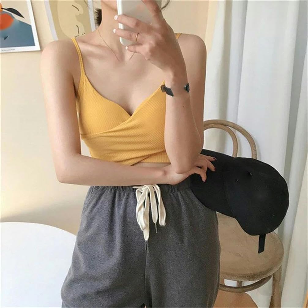 Women's Summer Vest Camisole Casual Sleeveless Women's Street Vest top T-Shirt with Chest pad V-Neck Sports Style