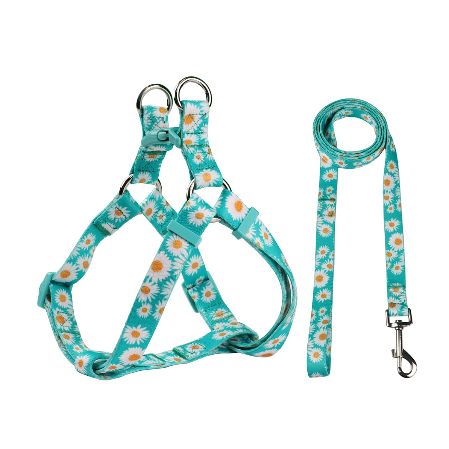 Olahibi Harness and Leash Set, Floral Pattern, 150CM Matching Leash, No Pull, Easy Wear for Medium Dogs.(M, Green Daisy) — image 1