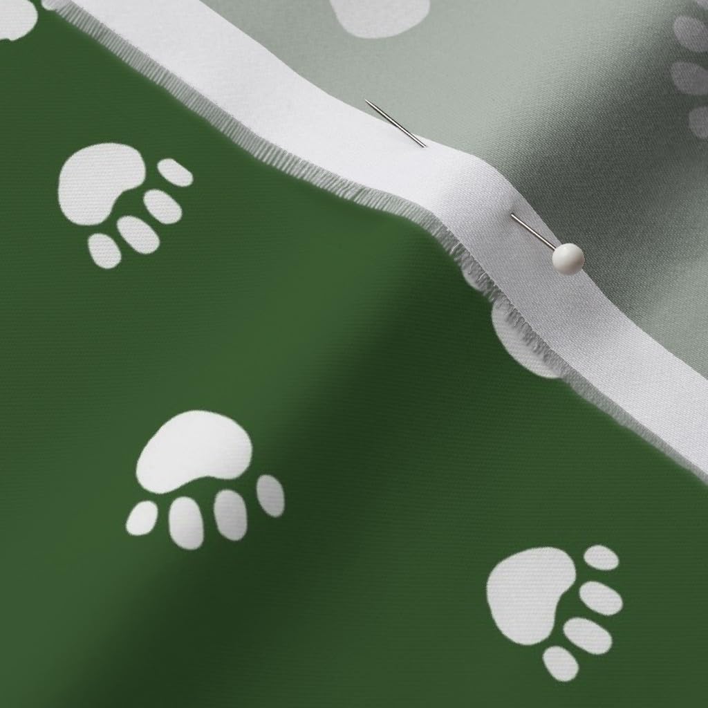Spoonflower Fabric - Garden Green Paw Print Pet Dogs Cat Paws Pets White Cute Puppy Kitten Printed on Organic Cotton Sateen Fabric by The Yard - Sewing Quilting Apparel Home Decor