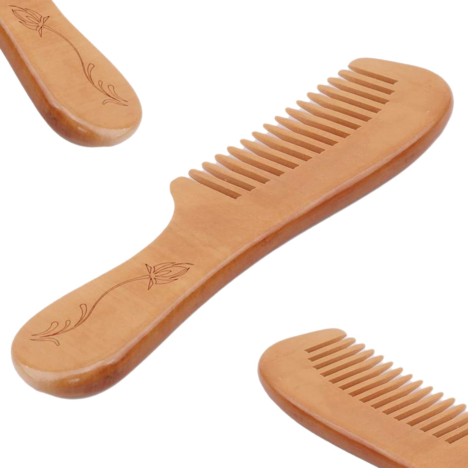 TEMPERIA (1 pcs) Kachi Neem Wooden Comb for Women & Men Hair - Wide Tooth Comb for Tangle Free Curls, Healthy Scalp, Hair Growth, Hairfall & Dandruff Control - Premium & Ergonomic Design (MN02)