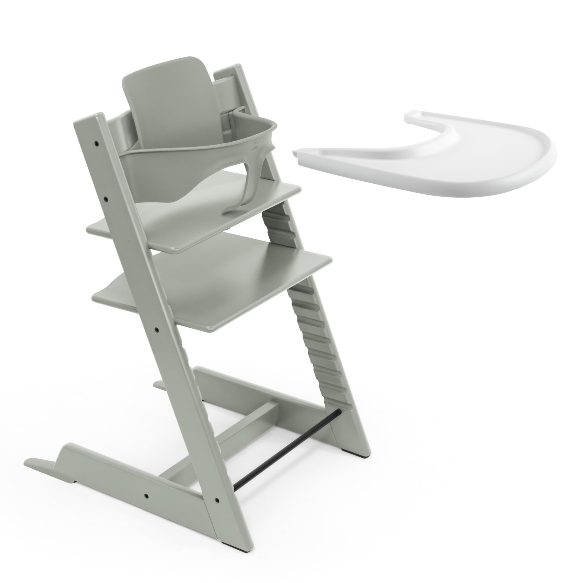Seggiolone Stokke Tripp Trapp (Glacier Green) Con Vassoio (Bianco) - Include Sedia, Baby Set 2 per Bambini Da 6 a 36 Mesi - Regolabile e Facile Da Pulire