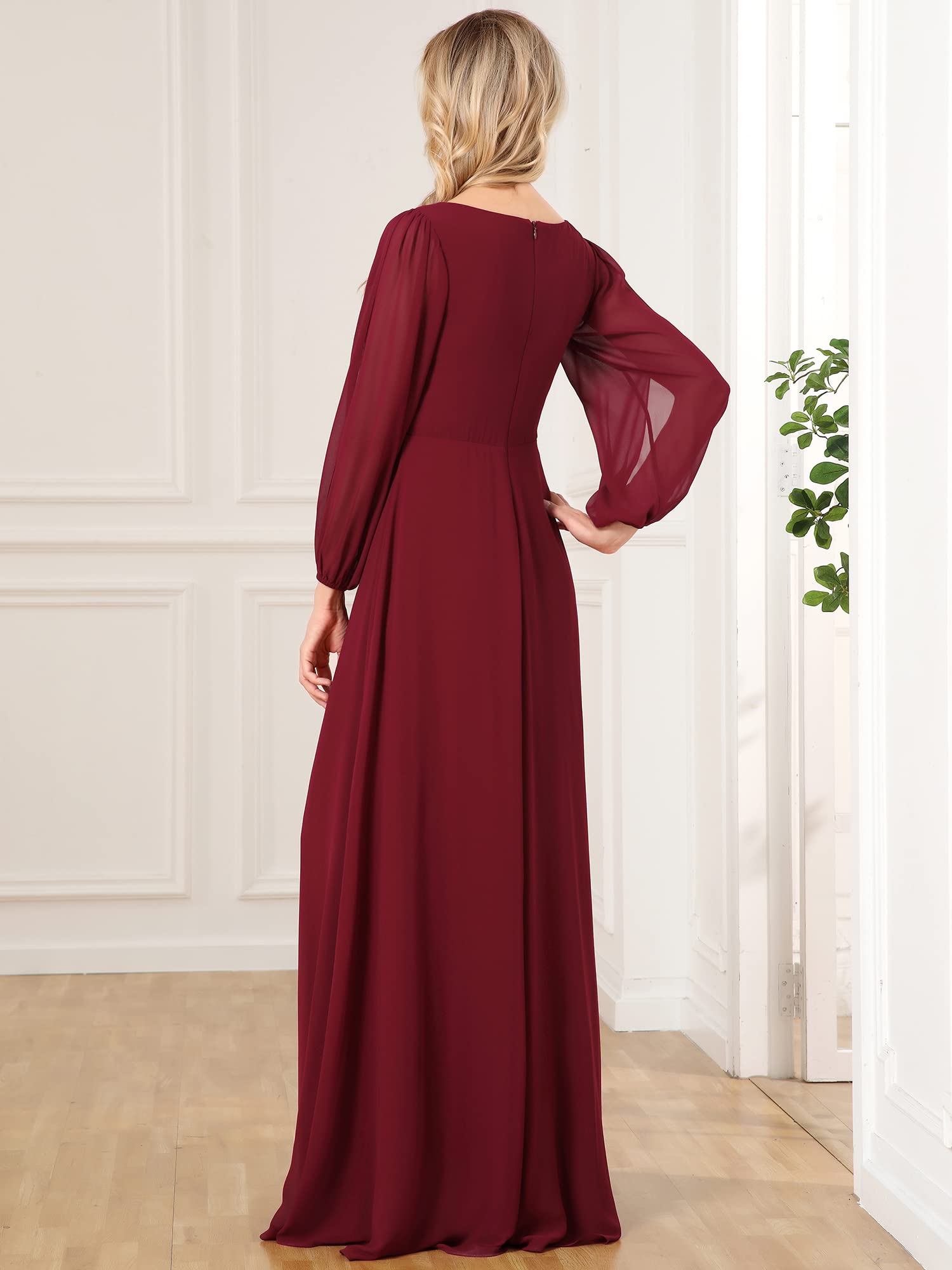 Ever-Pretty Vestito da Cerimonia Elegante Linea ad A Scollo a V A Abiti da Sera 00461 Borgogna 52
