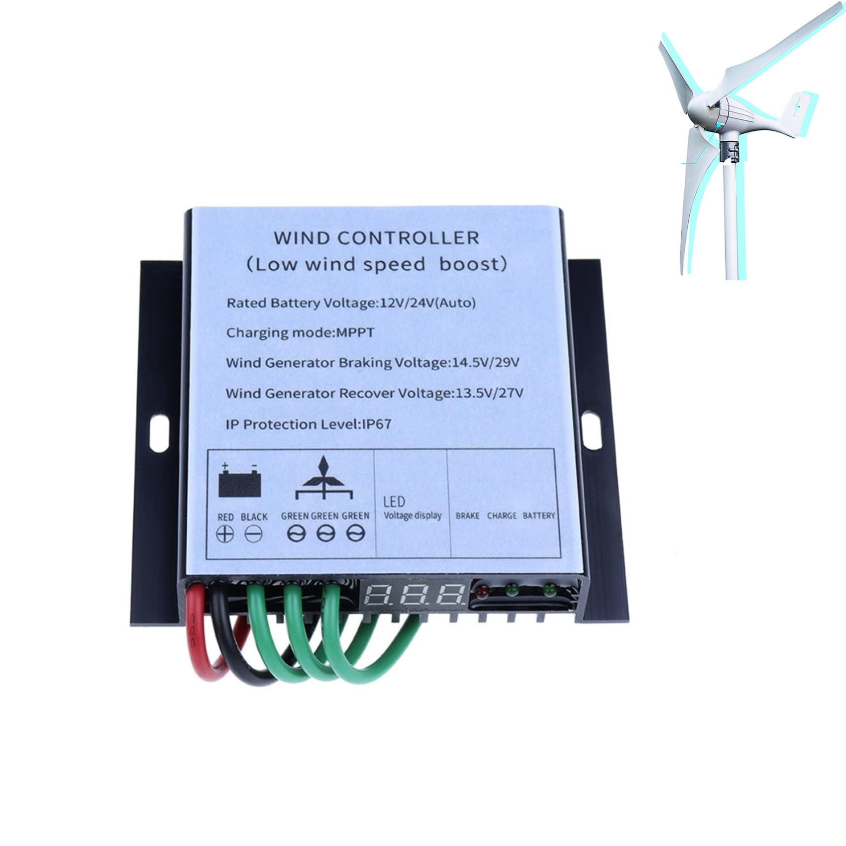 HYZHANHONG 24V,3000W Mini Hybrid Wind Solar Controller 12V 24V 48V Wind Turbine Generator Water Proof Regulator for All Three Phase Wind Turbines,24V