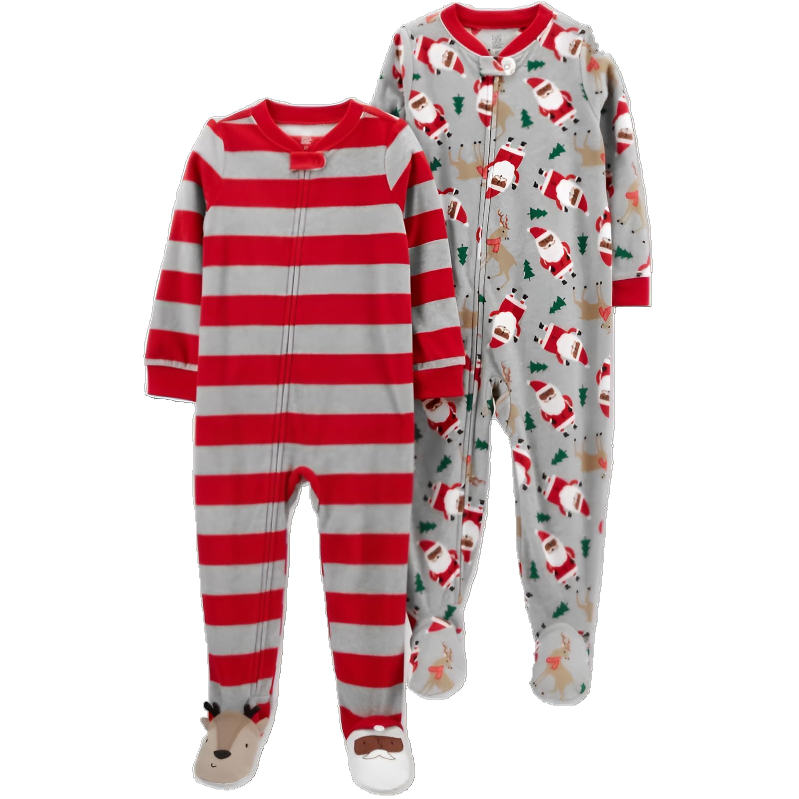 Carter's Just One You Black Santa & Reindeer Romper/Sleep Blanket Set, 18 Month Size, 2 Pack, Toddler Footed Pajamas, Red/Grey
