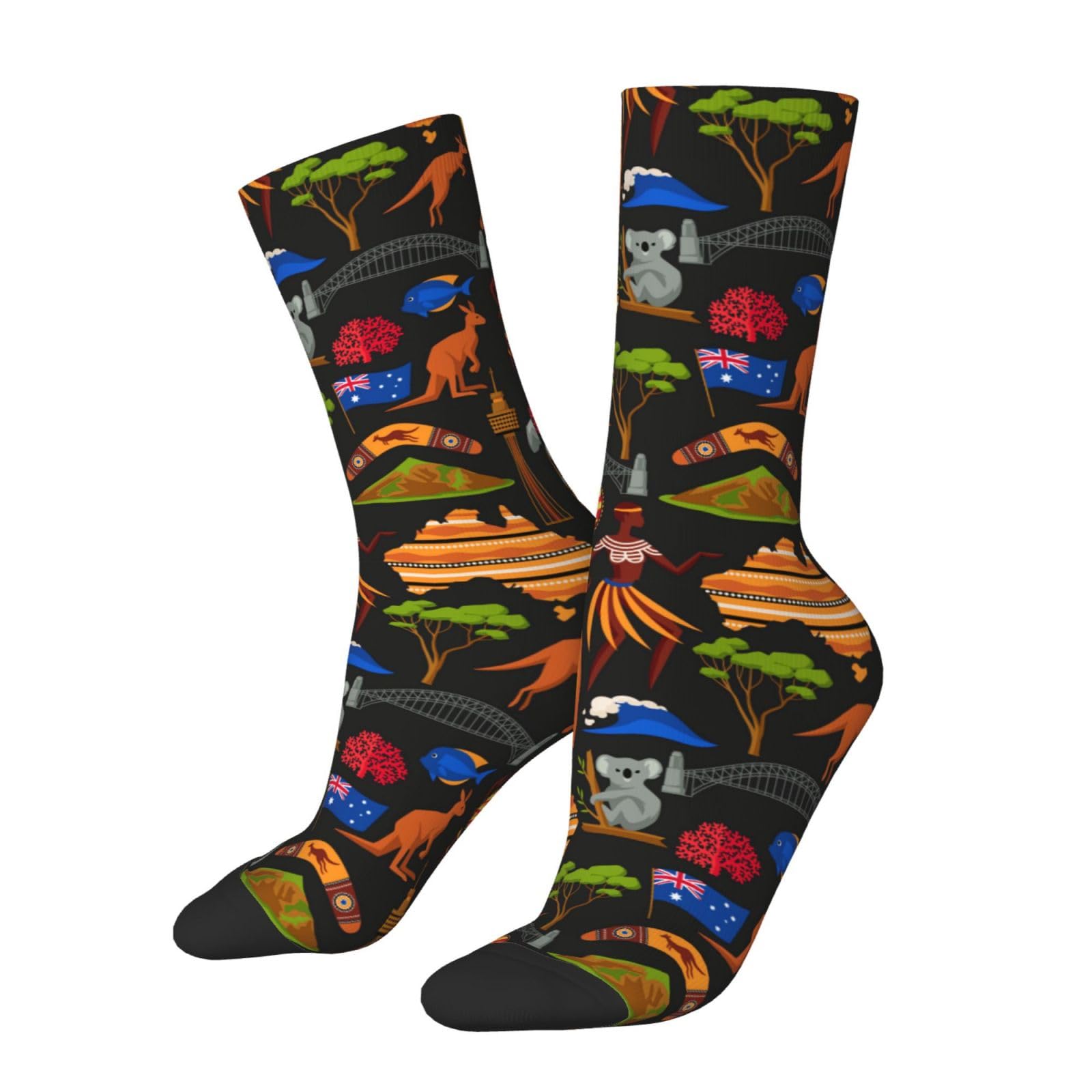 Disnimoo Unisex White Australian Kangaroo Style Socks Wedding High Socks For Men Women Crew Socks
