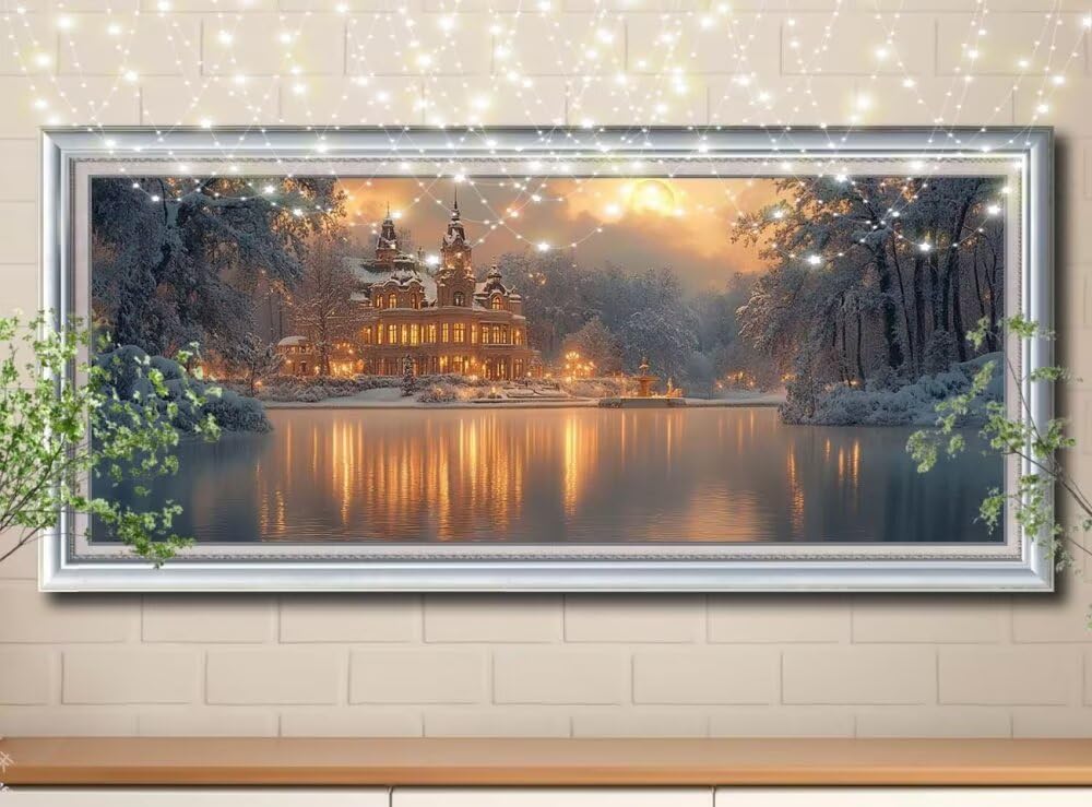 5D "zrób to sam" zamek dla dzieci, śnieżny krajobraz, obraz diamentowy (50 x 125 cm), produkcja mozaiki według liczb, zestaw do malowania krzyżykowego, obraz dla dorosłych, dekoracja domu 8Y-8272