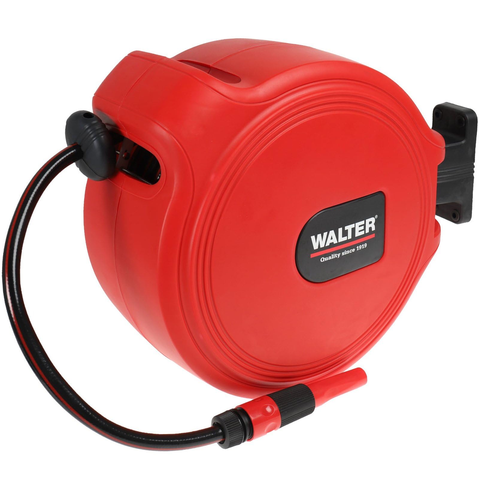 WALTER Schlauchaufroller, 20+2m PVC-Netzschlauch, Arbeitsdruck 8 bar | Automatischer Sicherheitsrückzug, 180° schwenkbare Wandhalterung, inkl. Spritzdüse & Montagezubehör, Haus & Garten