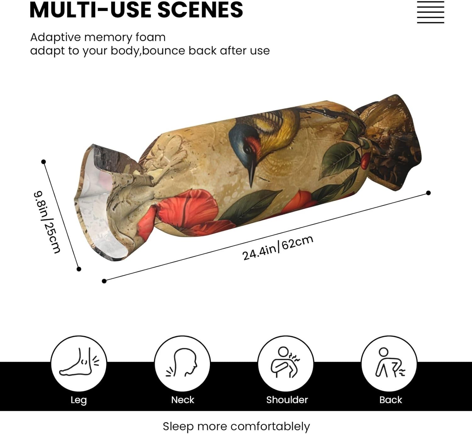 Flower and Bird Art Print Candy Cylindrical Comfortable Pillow Throw Pillows Home Decor Easy Maintenance