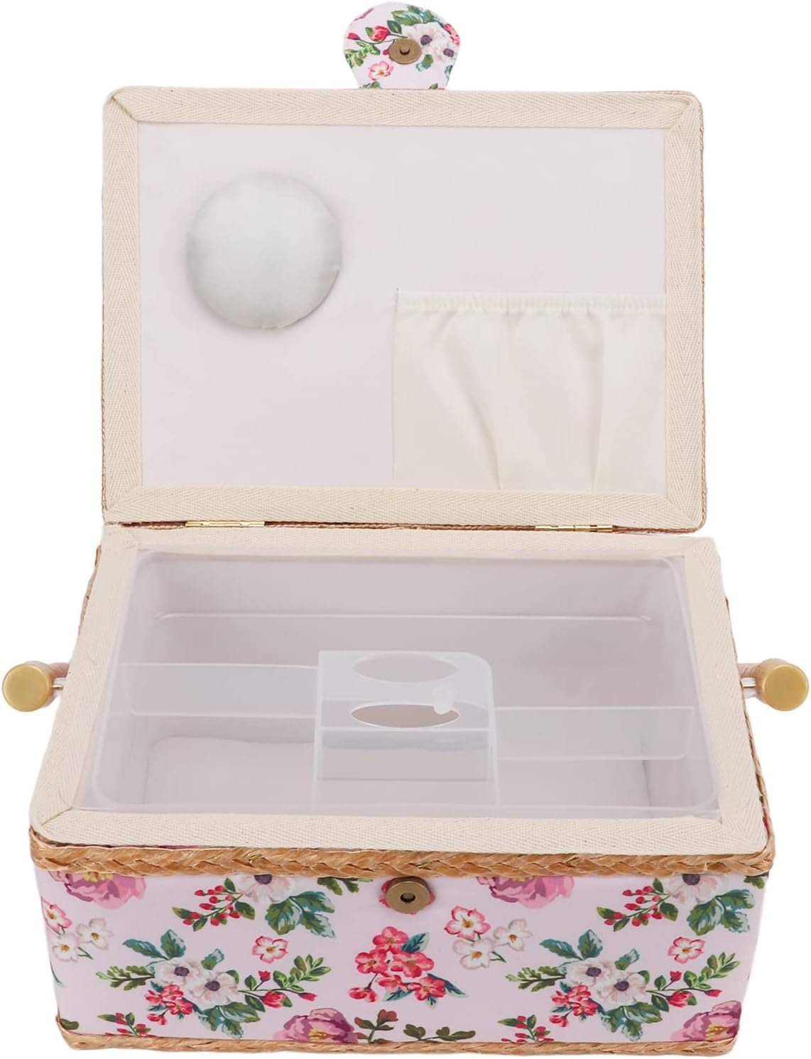 Tyenaza Sewing Basket, Double Layer Design Large Capacity Comfortable Handle Sundries Storage Box for Home Office Travelling