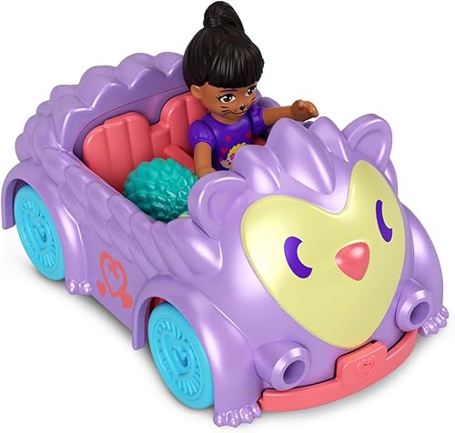 Miniatura 2 de Polly Pocket - Juego de vehículo coleccionable de micro metal, muñeca posable y mascota, muñeca Crissy con coche convertible morado erizo y juego de
