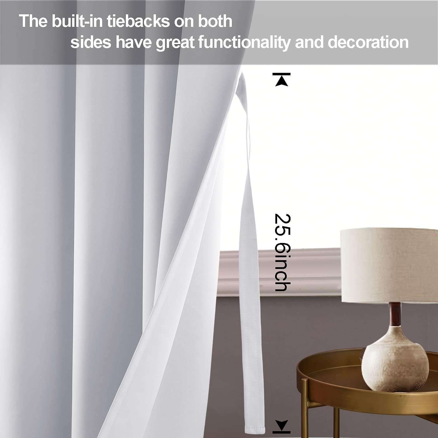 JIUZHEN Opaque Blackout Curtain with Curtain Ties Curtains Eyelet Curtain for Bedroom Living Room Grey White Pack of 2 215 x 132 cm (H x W) - Image 2