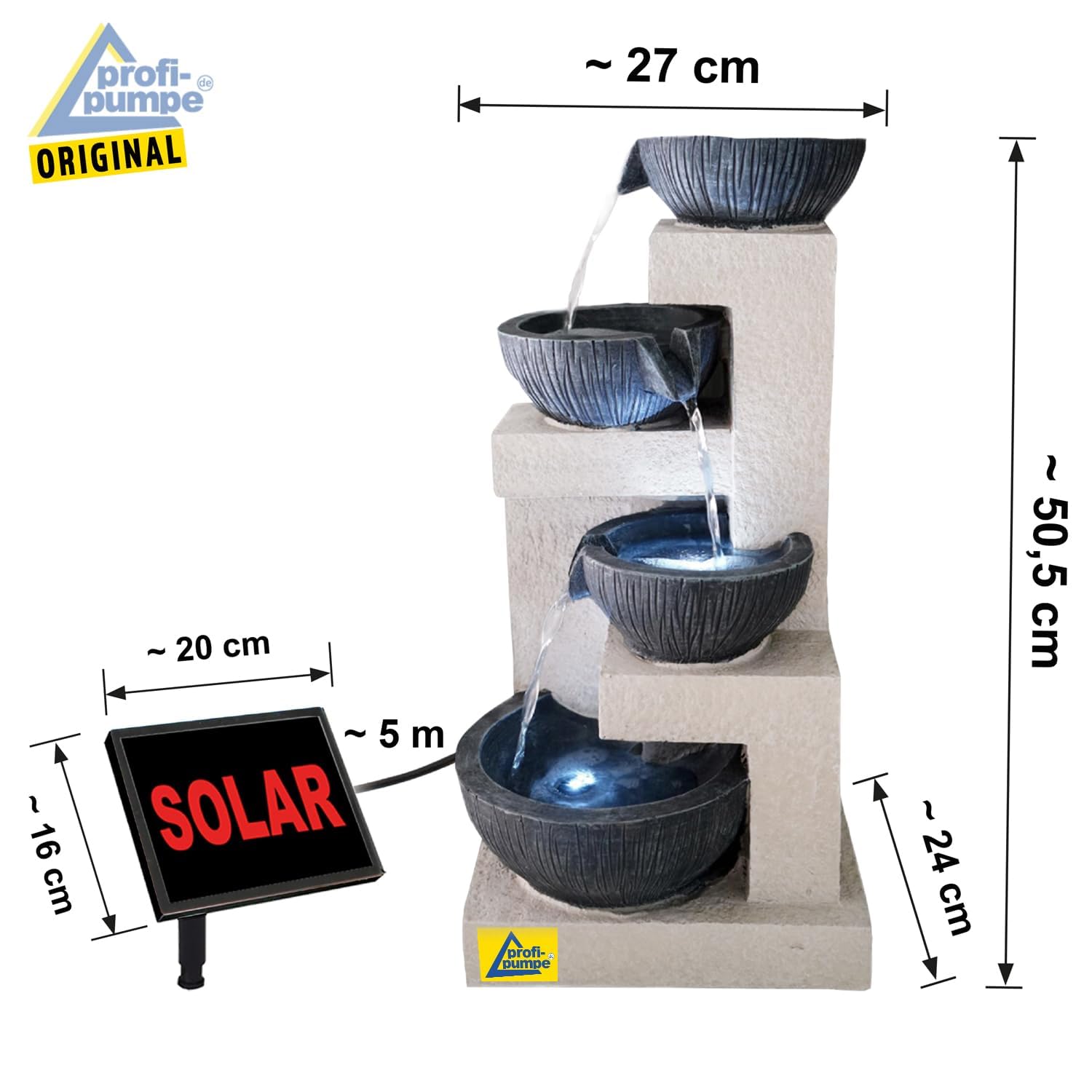 Fontana solare da giardino, fontana solare con luce a LED, fontana decorativa, lampada da giardino, pompa per terrazzo, balcone, con pompe (fontana solare a cascata con luce a LED)