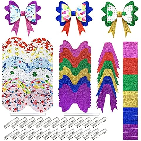 AOUXSEEM 24 Set Shiny Faux Leather Hair Bows Making Kit with Pre Cut Pieces and Alligator Clips, Make Fashionable Cute Hair Clips for Girls Women DIY Gifts Cover