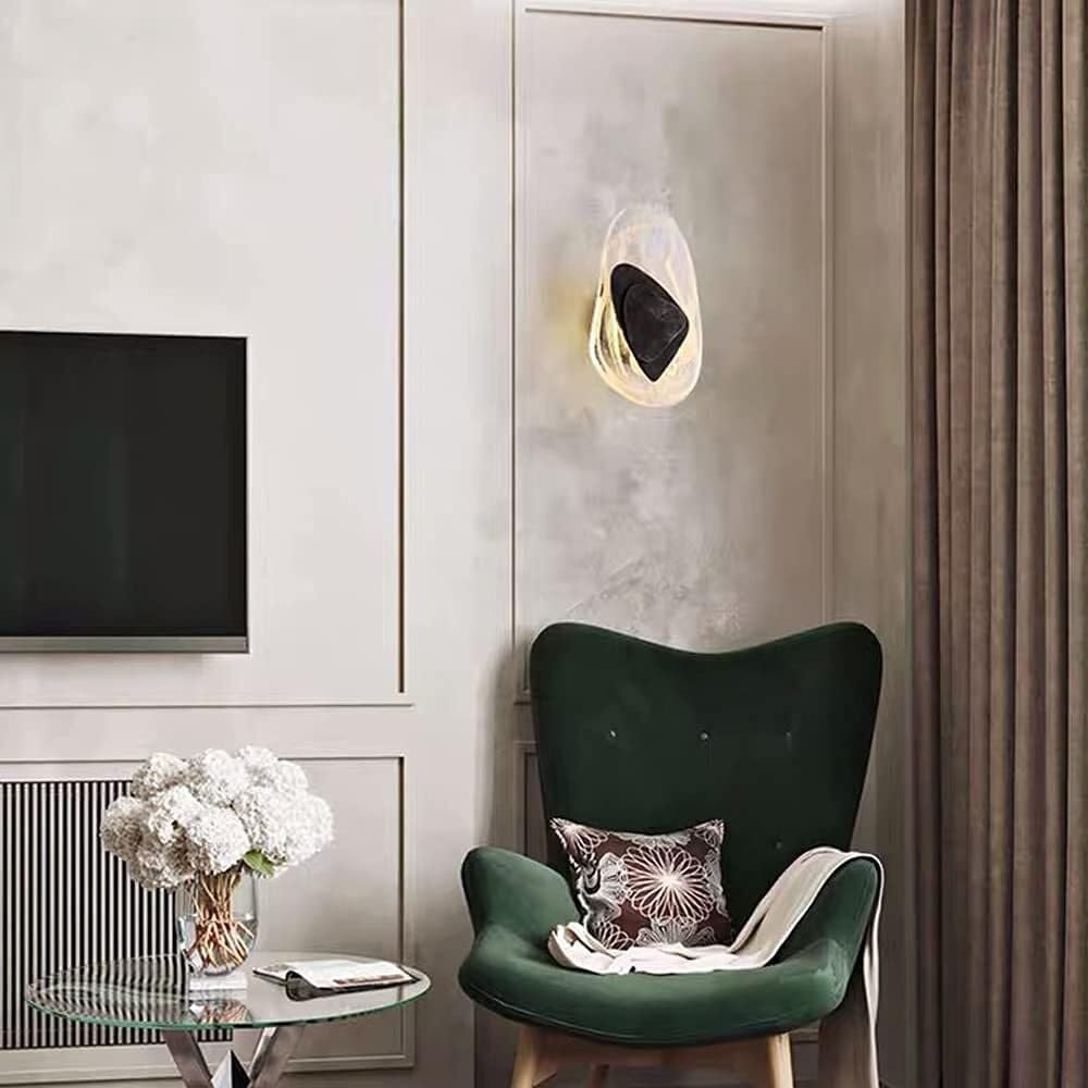 Applique da Parete per Camera da Letto, Stile Nordico, per Interni, con LED, Design aerodinamico in Vetro e Pietra, Luce Calda e soffusa (Nero).