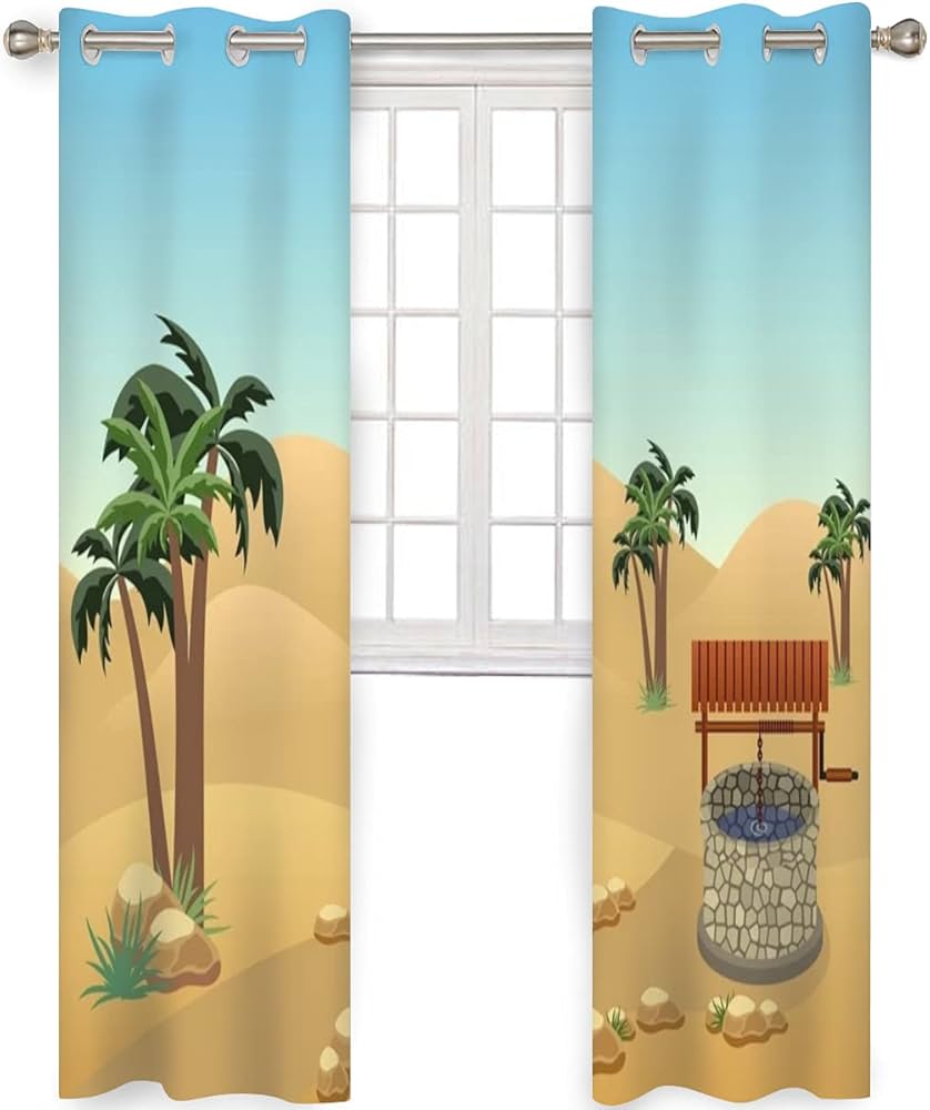 ヤシの木 カーテン 腰窓