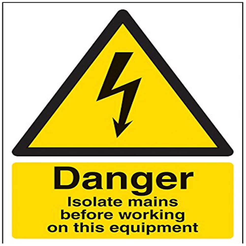 V Safety Danger, Isolate Mains Before Working On This Equipment Warning Sign - 150mm x 200mm - Self Adhesive Vinyl