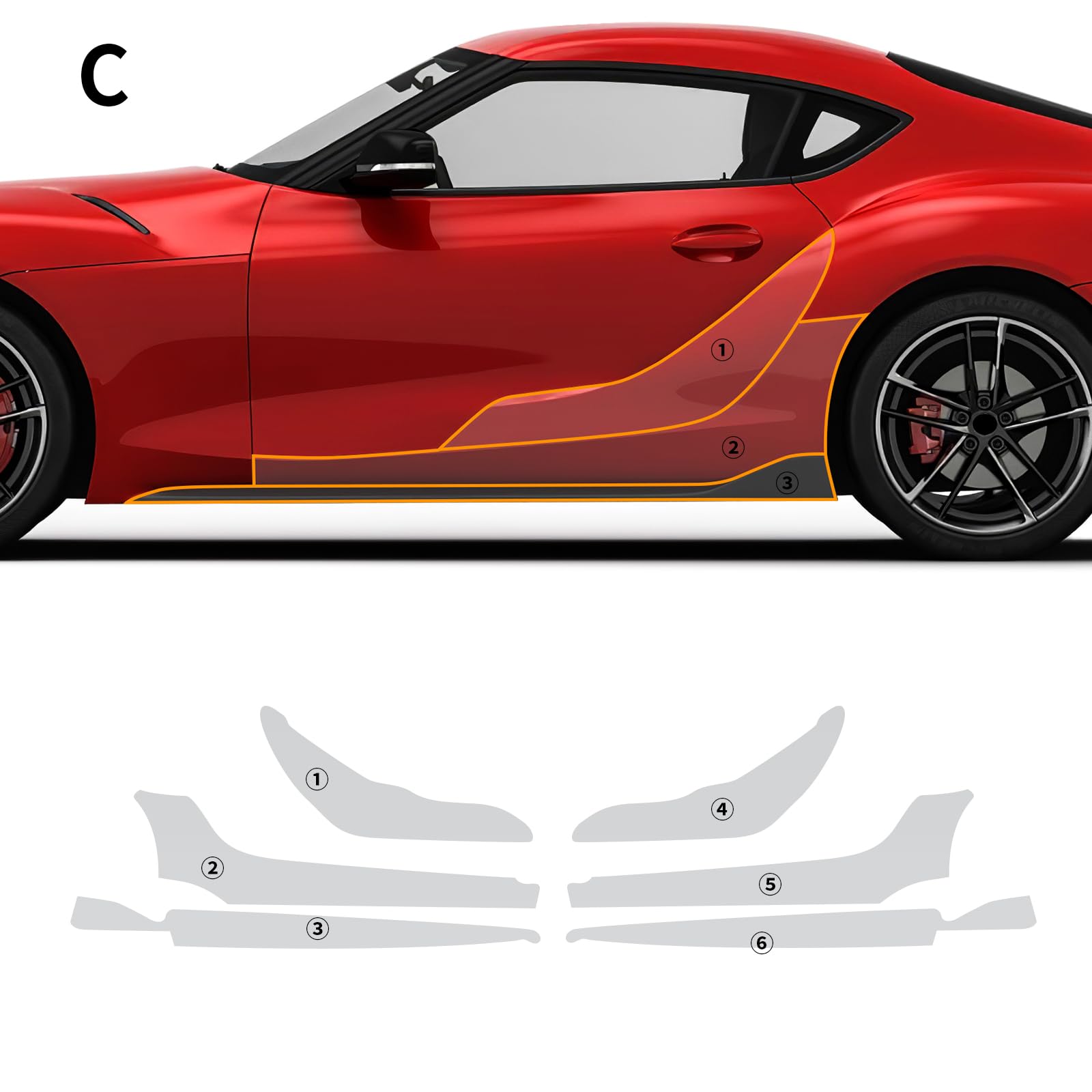 FDAIUN for Toyota Bullwinkle GR Supra 2019-2023 Clear Car Pre-Cut Paint Protective Film Self Adhesive TPU Rainproof Waterproof HD Scratch Exterior Accessories (Side Skirt&Door Sides 6Pcs)