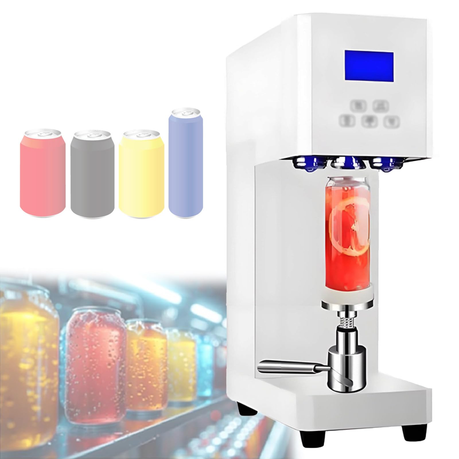 Sigillatrice automatica per lattine, 370 W, sigillatrice elettrica commerciale, con pannello di controllo intelligente per chiudere bottiglie fino a 5,5 cm di diametro, bianco