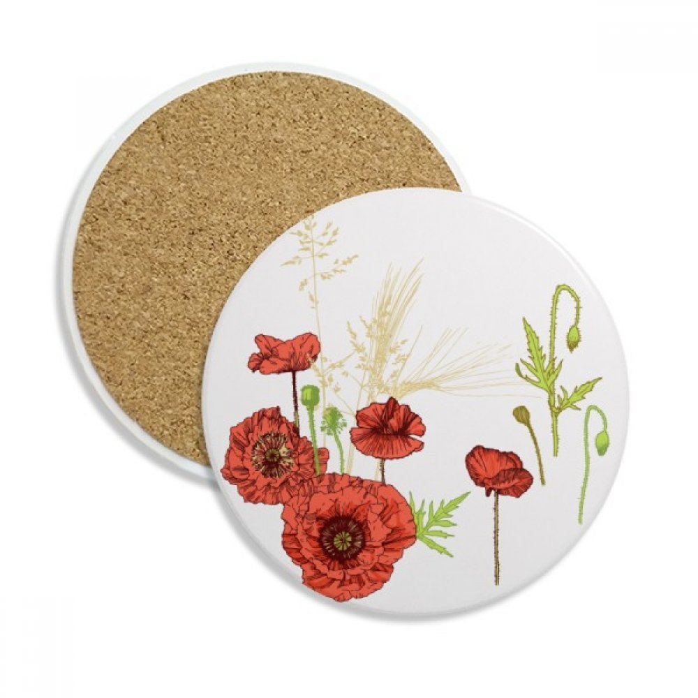 Dessous de verre coquelicot en céramique absorbante lot de 2