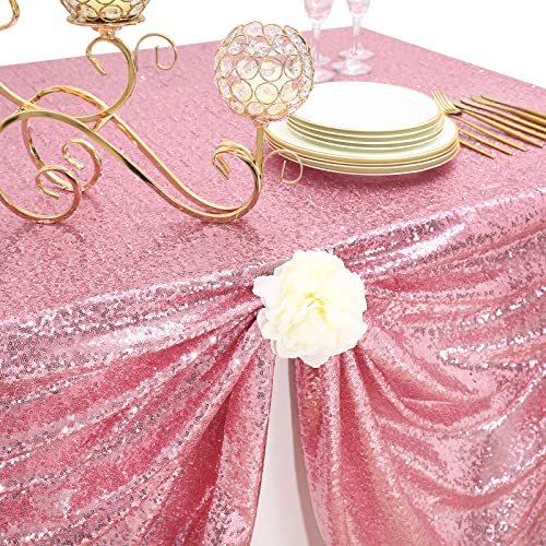 Image of B-COOL Bright Sequin Tablecloth Fuchsia Pink Valentine's Day Table Cloth Rectangle Hot Pink for Party Dinner Banquet Festival Wedding Anniversary Exhibition Dessert Table 60x102inches