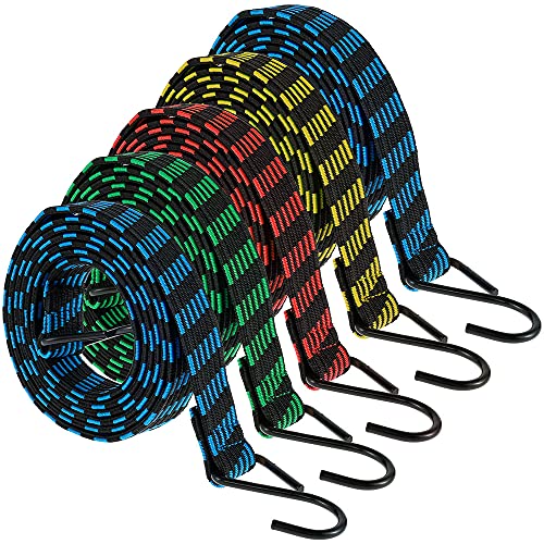 Juego de 5 cuerdas elásticas con ganchos de 2 m de largo, correas elásticas resistentes para equipaje, correas elásticas antideslizantes y planas de goma para equipaje, camping, portaequipajes, carga