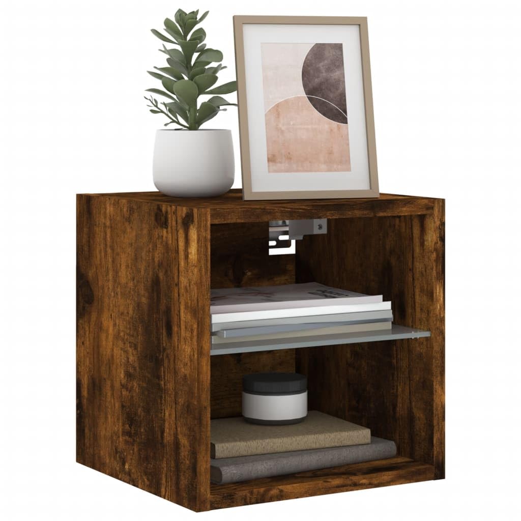 Muebles TV Muebles de Salon Armario cocinaMuebles TV de Pared Luces LED 2 uds Roble Ahumado 30x28,5x30 cm