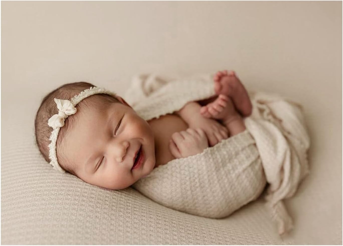 Newborn Photography Props Wraps Backdrop Set Baby Photoshoot Infant Photo Posing Texture Knit Fringed Waffle Sweater (Beige-Backdrop with Wrap)