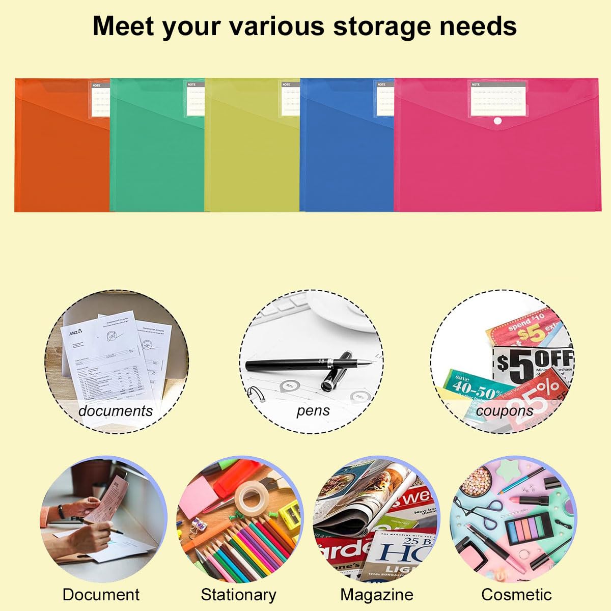 30 Portafogli In Plastica A4 - Con Chiusura A Bottone, Impermeabili, Per Scuola, Ufficio E Viaggi - Foto 6