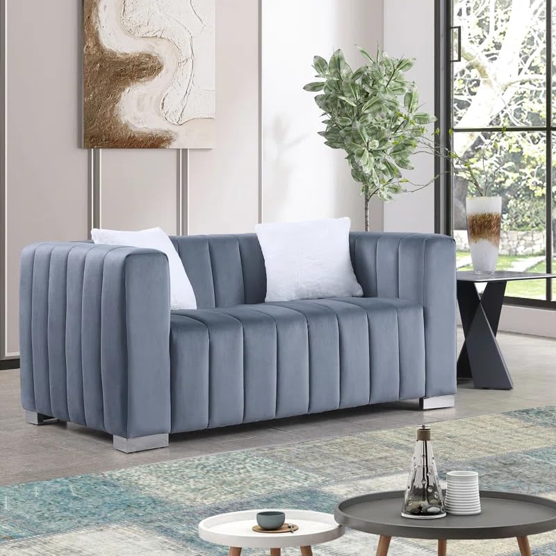 LEGACY OF COMFORT Clifford 62.6'' Velvet 2 Seater Sofa Striped for Living Room Office Hotels (Light Grey Velvet)-image-26