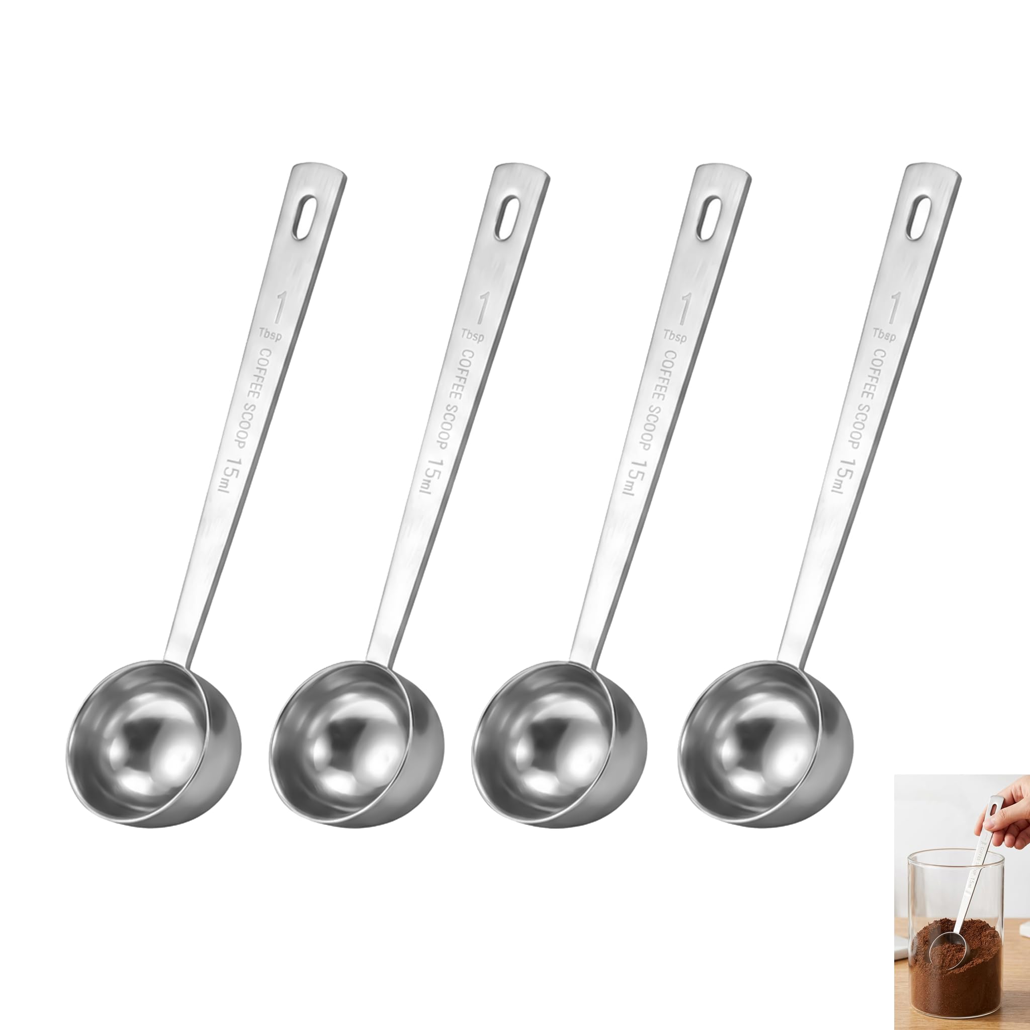 4 Stück Kaffee Messlöffel 15 ml, Kaffee Schaufel 15ml Kaffeemaßlöffel mit langem Griff Kaffeedosierlöffel zum Präzisen Abmessen von Kaffeepulver Tee Gewürzen und Zutaten Messlöffel Set für Küche Büro