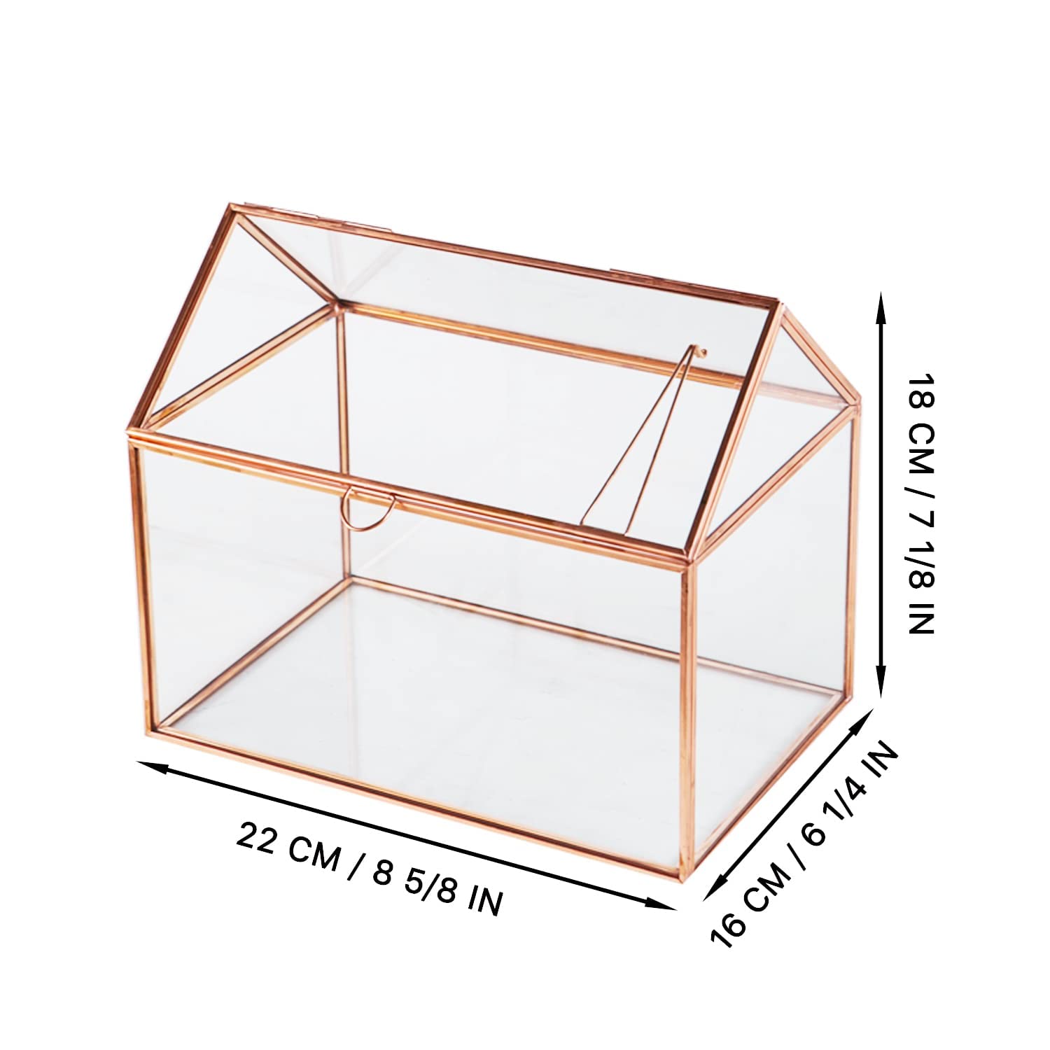 Glass Indoor Terrarium House for Foliage Succulent and Bonsai, DIY Glass Plant Greenhouse, Glass Planter Box for Home Decor, Rose Golden, 8.6 x 6.2 x 7.1