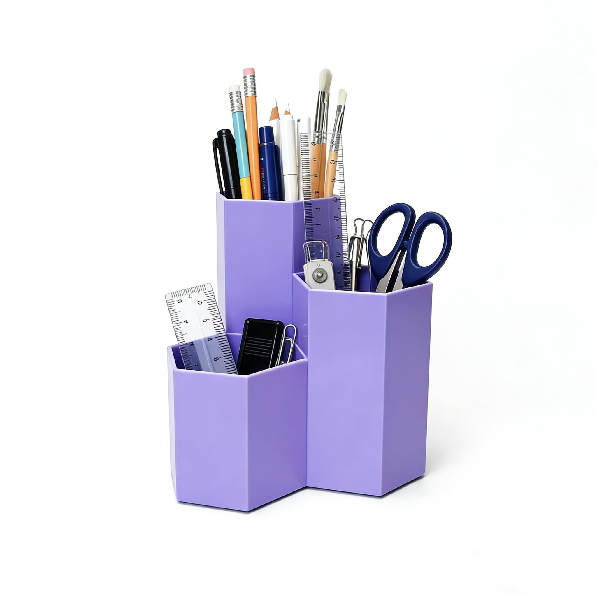 Pencil Organizer Pen Holder for Desk Pens Cup Small Desk Organizer Cute Pen Holder for Office,School and Home (Purple, Triangular)