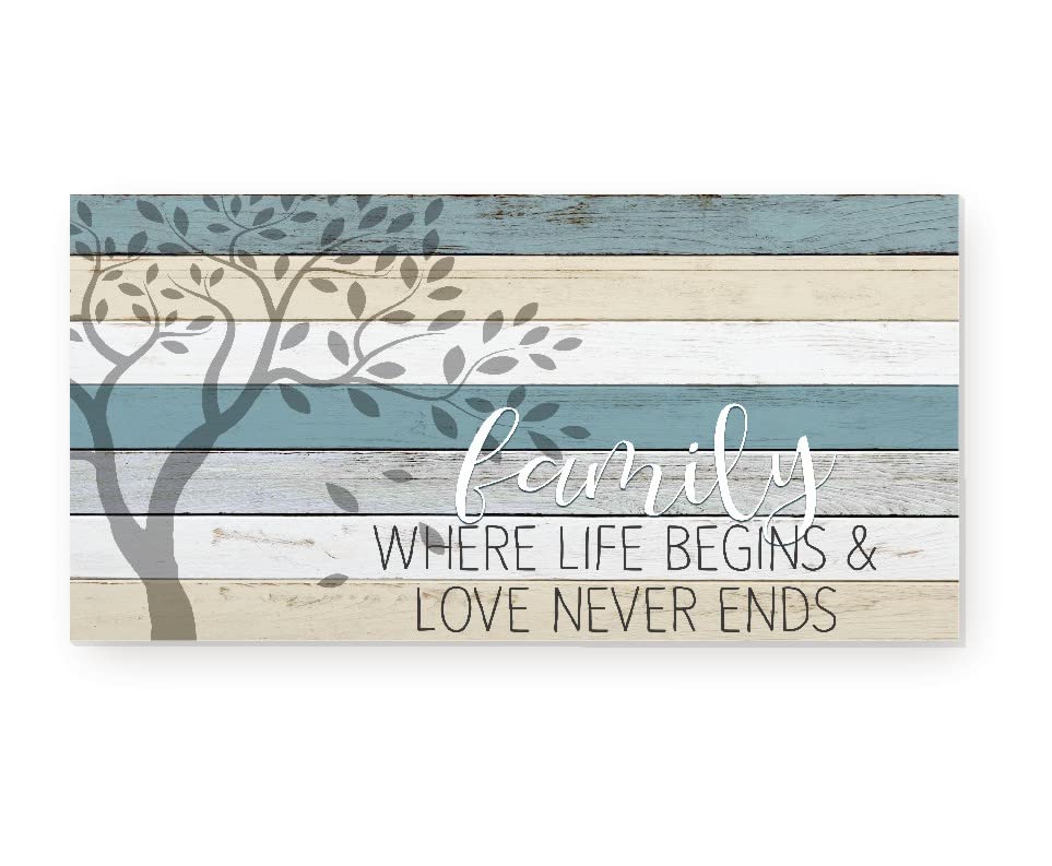 Family Where Life Begins And Love Never Ends Farmhouse Style Wood Wall Decor Sign 18x36